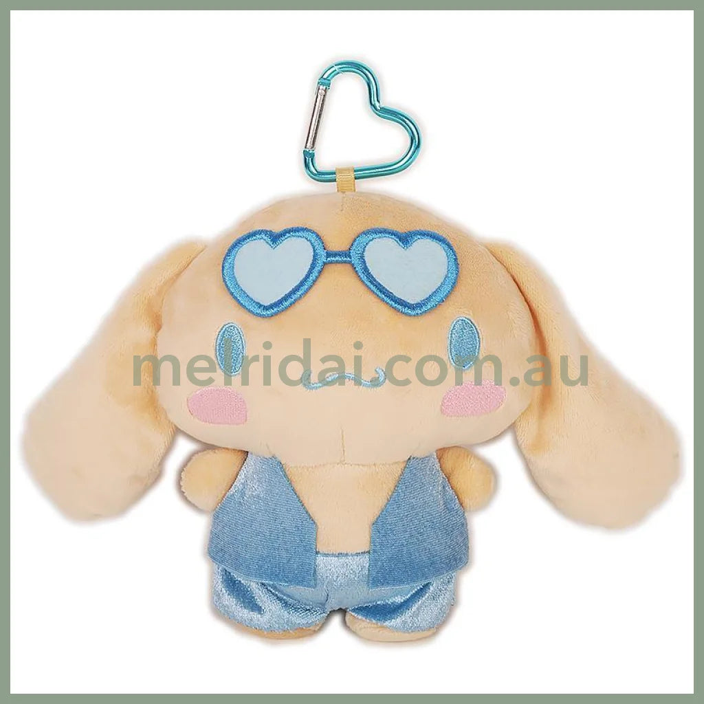 SANRIO Cinnamoroll Mini Plush Pouch with Carabiner Keychain Bag Charm  150mm (Tan Swimsuit Party)