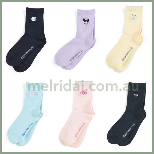 Sanrio | Embroidered Socks 23 - 25Cm 日本三丽鸥 中筒刺绣运动袜