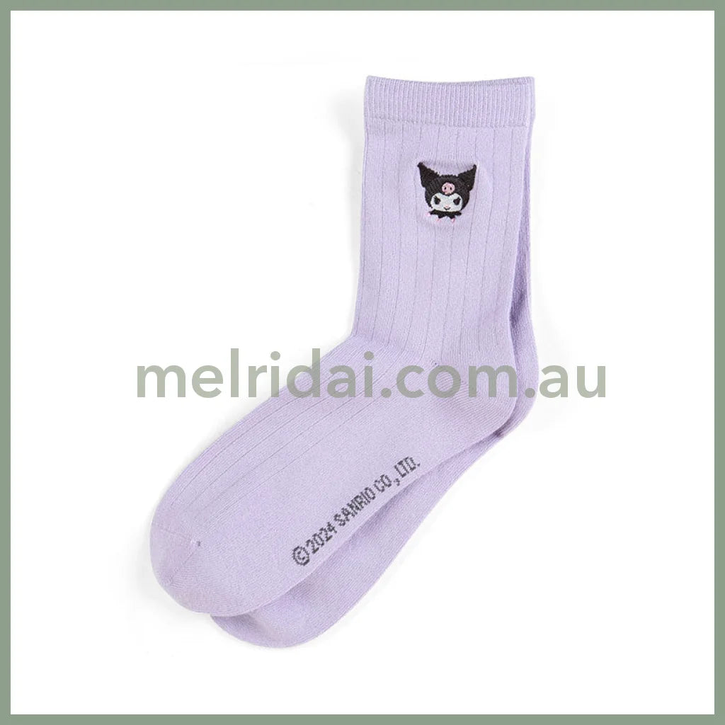 Sanrio | Embroidered Socks 23 - 25Cm 日本三丽鸥 中筒刺绣运动袜 库洛米Kuromi