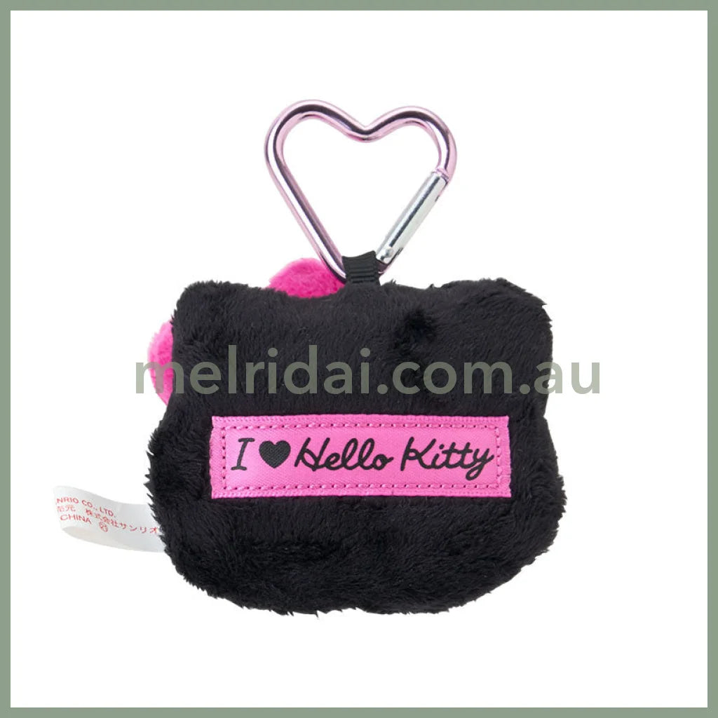 SANRIO | Face-Shaped Mascot Holder Bag Charm Black 8.4 x 8.0 x 5.2cm (I Love Hello Kitty)
