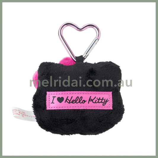 SANRIO | Face-Shaped Mascot Holder Bag Charm Black 8.4 x 8.0 x 5.2cm (I Love Hello Kitty)