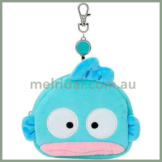 SANRIO | Hangyodon Face-shaped Pass Case & Pouch Keychain With Reel 140×50×120mm
