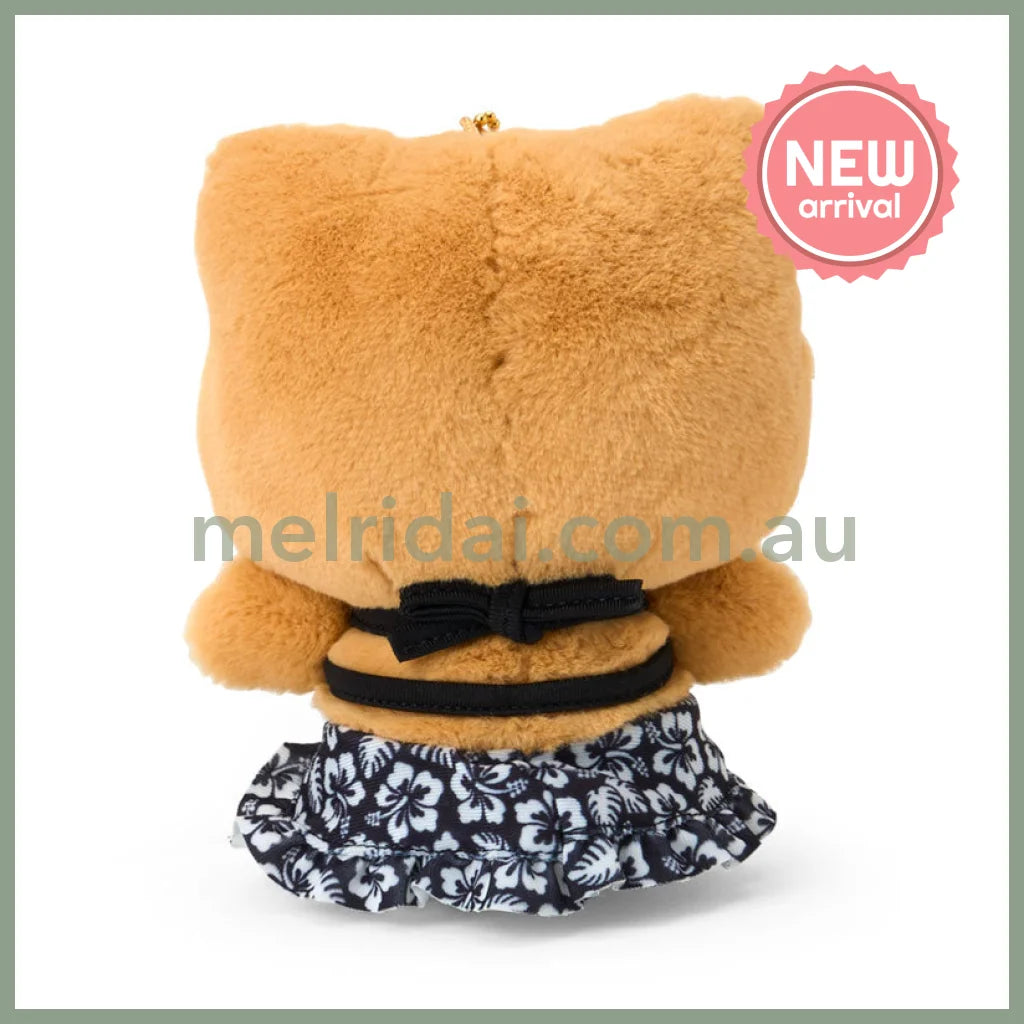 SANRIO | Hello Kitty Black Tanned Mascot Holder Plush Keychain Bag Charm 14×7×17cm (Endless Summer Vacation / Coconut