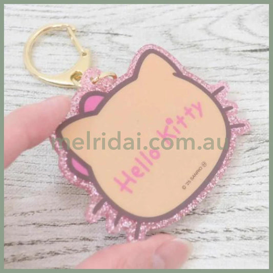 SANRIO | Hello Kitty Face-shaped Acrylic Keychain 68×51×3mm (Tan Swimsuit Party Sunglasses)