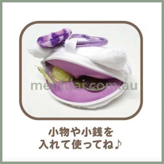 SANRIO | Hello Kitty Face-shaped mini Pouch with Carabiner Plush Keychain Bag Charm H75×W95×D30mm (Leopard Purple)