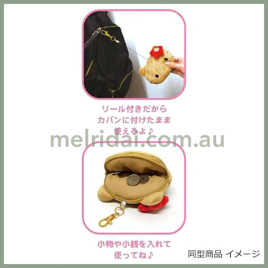 SANRIO | Hello Kitty Face-shaped Pass Case & Pouch Keychain 100×130×47mm (Tan Swimsuit Party Sunglasses)