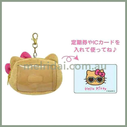 SANRIO | Hello Kitty Face-shaped Pass Case & Pouch Keychain 100×130×47mm (Tan Swimsuit Party Sunglasses)