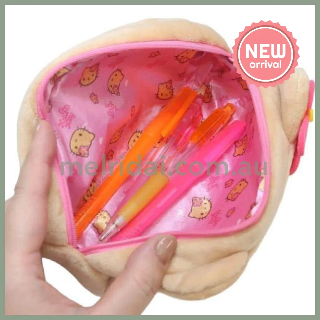 SANRIO | Hello Kitty Fluffy Plush Pen Case Pouch 200×130×40mm (Face Y2K Tanned)