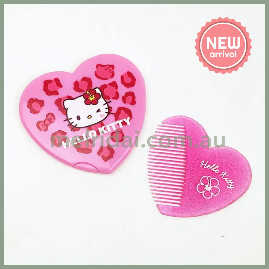 SANRIO | Hello Kitty Heart Shaped Mirror Comb 18x107x154mm (Y2K)