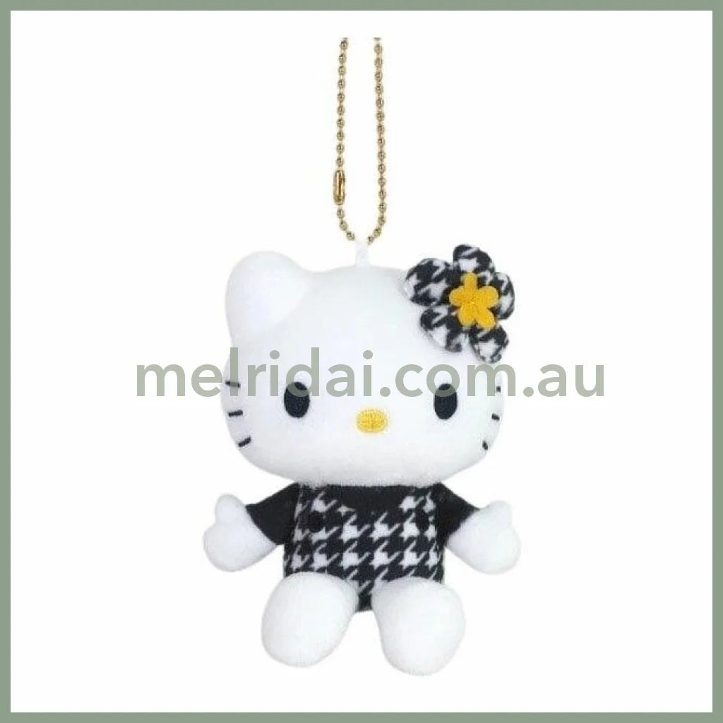 SANRIO | Hello Kitty Houndstooth BK Mascot Holder Plush Keychain 10cm Approx. (50th Anniversary)