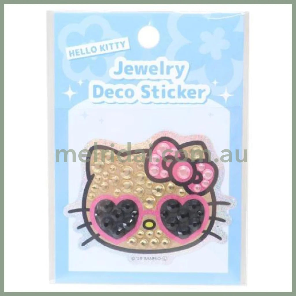 SANRIO | Hello Kitty Jewelry Deco Sticker 65×73×5mm (Gogo Gal Collection Glitter Face - Tan Sunglasses)