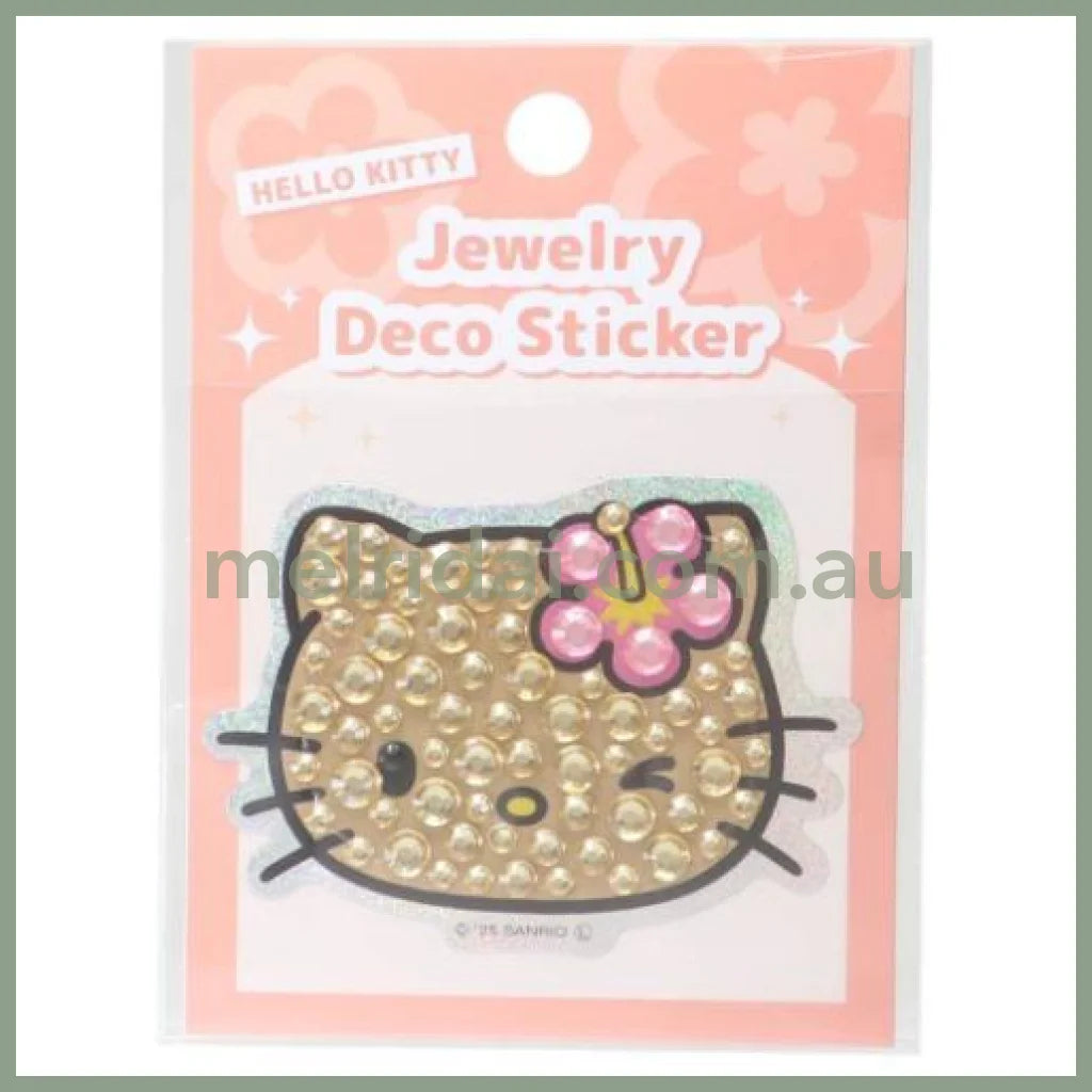SANRIO | Hello Kitty Jewelry Deco Sticker 65×73×5mm (Gogo Gal Collection Glitter Face - Tan Wink)