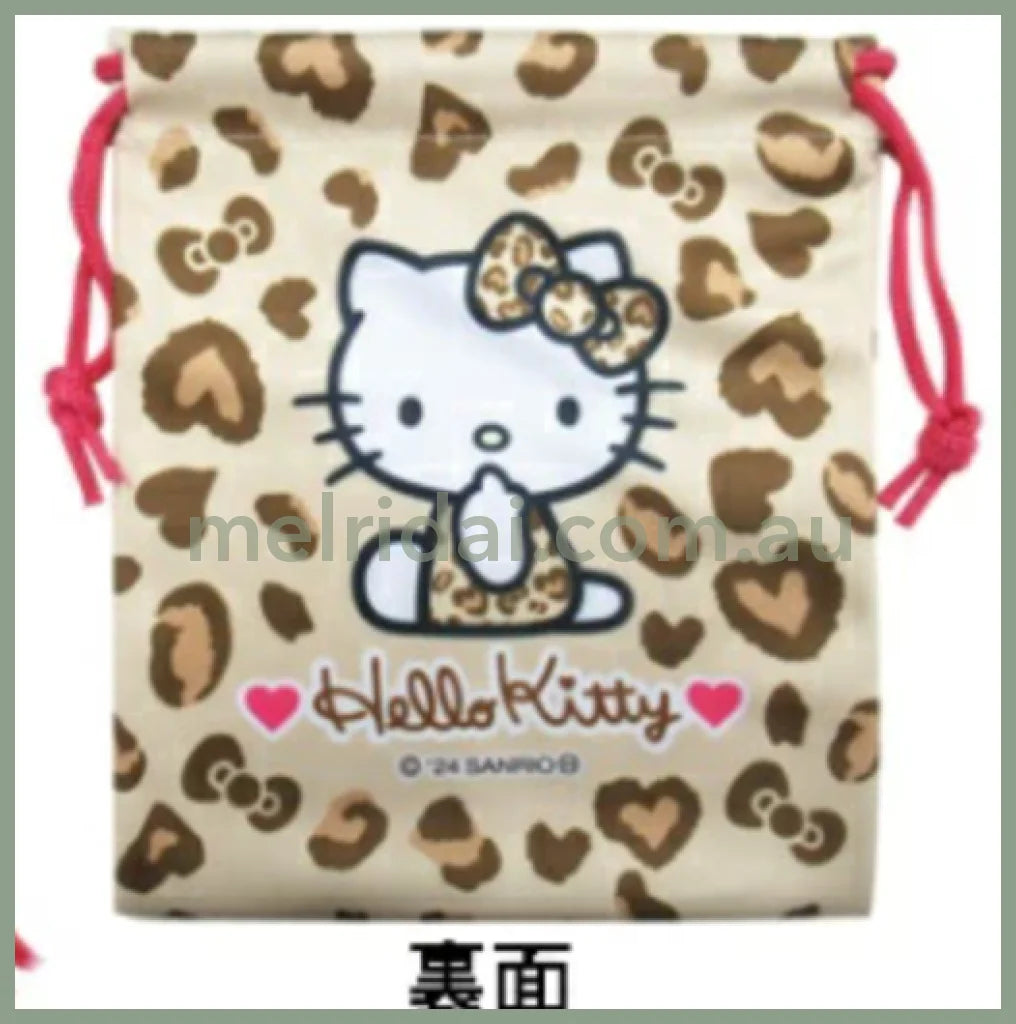 SANRIO | Hello Kitty Leopard Brown Drawstring Bag 200×165×5mm (Gogo Gal Collection)