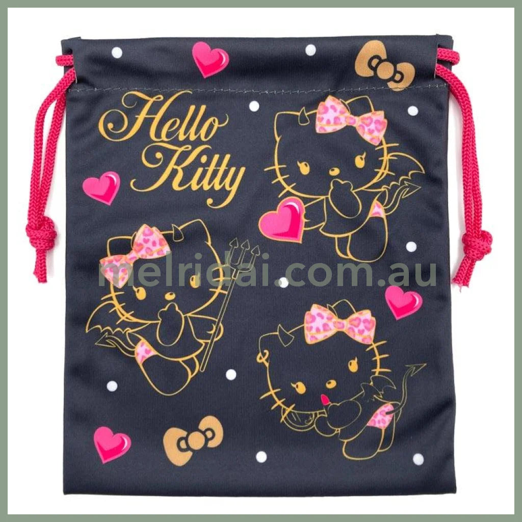 SANRIO | Hello Kitty Little Devil Black Pink Drawstring Bag 200×165×5mm (Gogo Gal Collection)