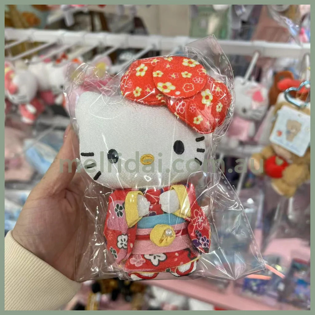 SANRIO | Hello Kitty Mascot Holder Plush Keychain Bag Charm W7×D4.5×H12cm (Kimono - Red)