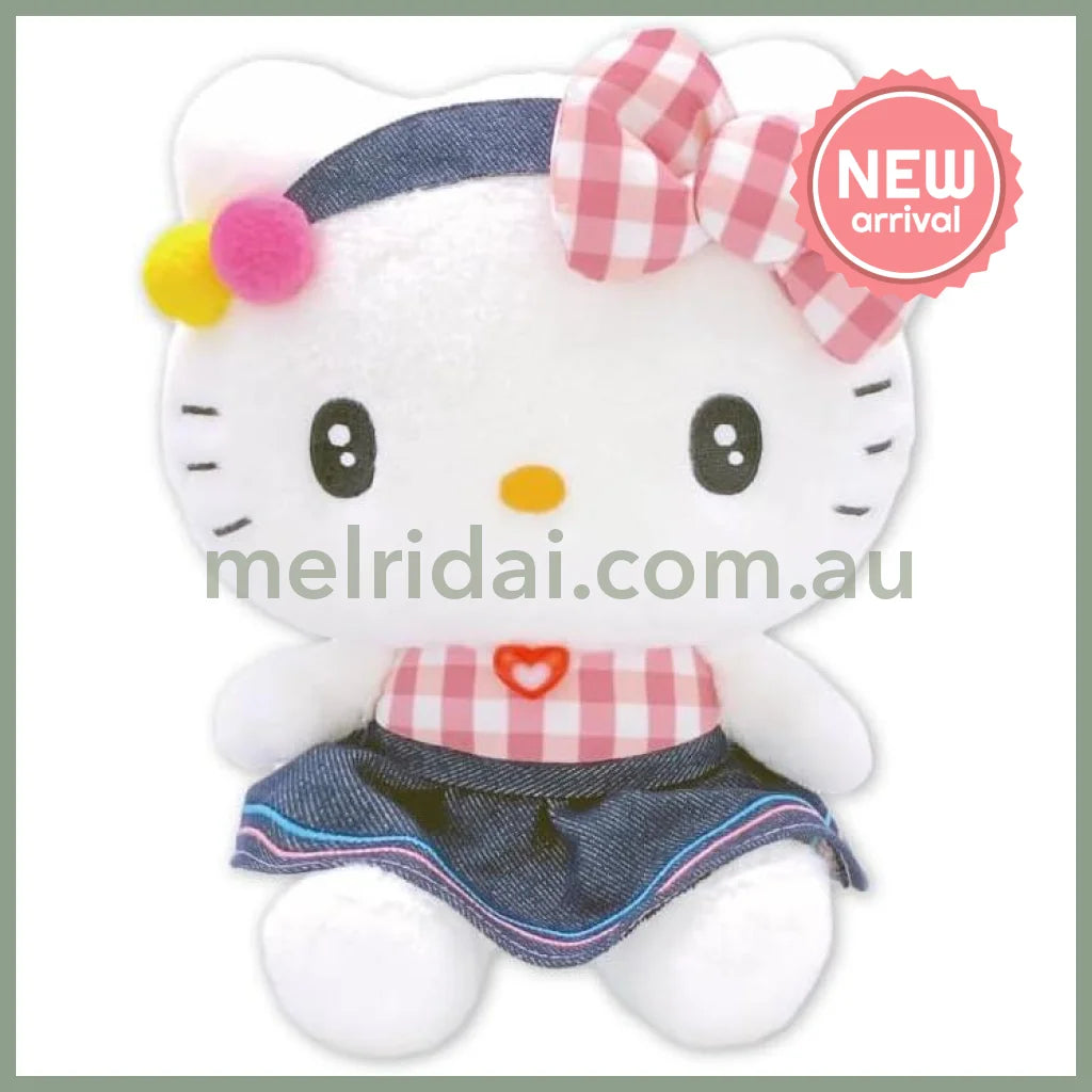 SANRIO | Hello Kitty Plush Toy Plush Doll 13 x 17.5 x 21cm (Gingham Denim)