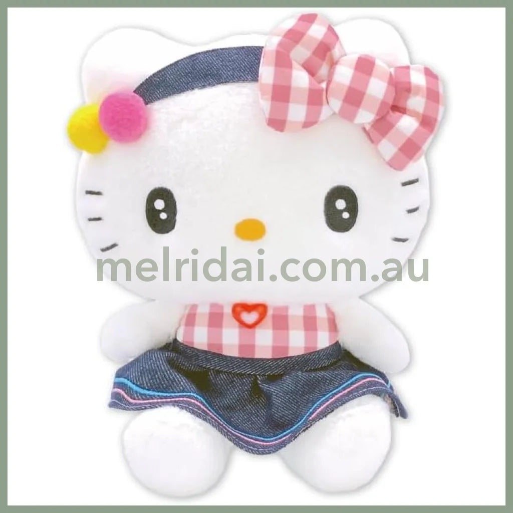 SANRIO | Hello Kitty Plush Toy Plush Doll 13 x 17.5 x 21cm (Gingham Denim)