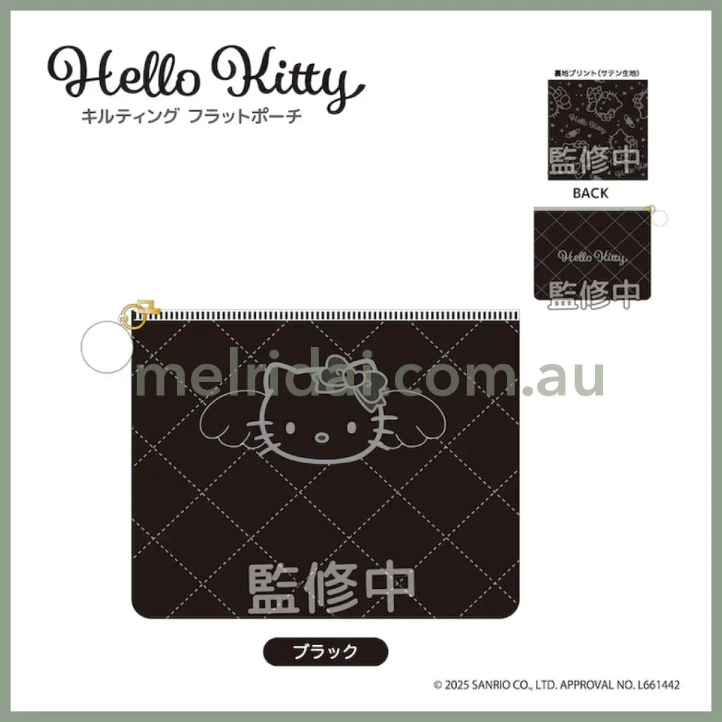 SANRIO | Hello Kitty Quilted Flat Pouch 120×150×12mm (Black Angel)