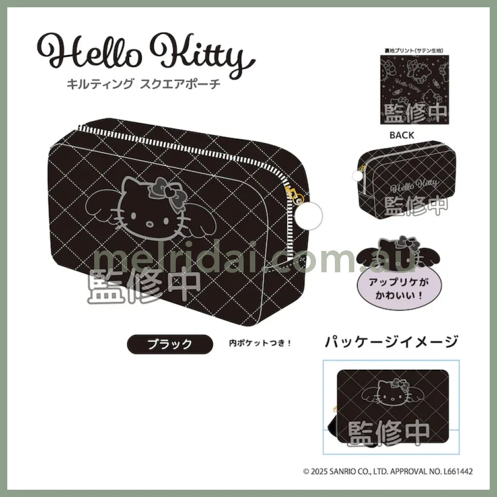 SANRIO | Hello Kitty Quilted Square Pouch 120×175×60mm (Black Angel)