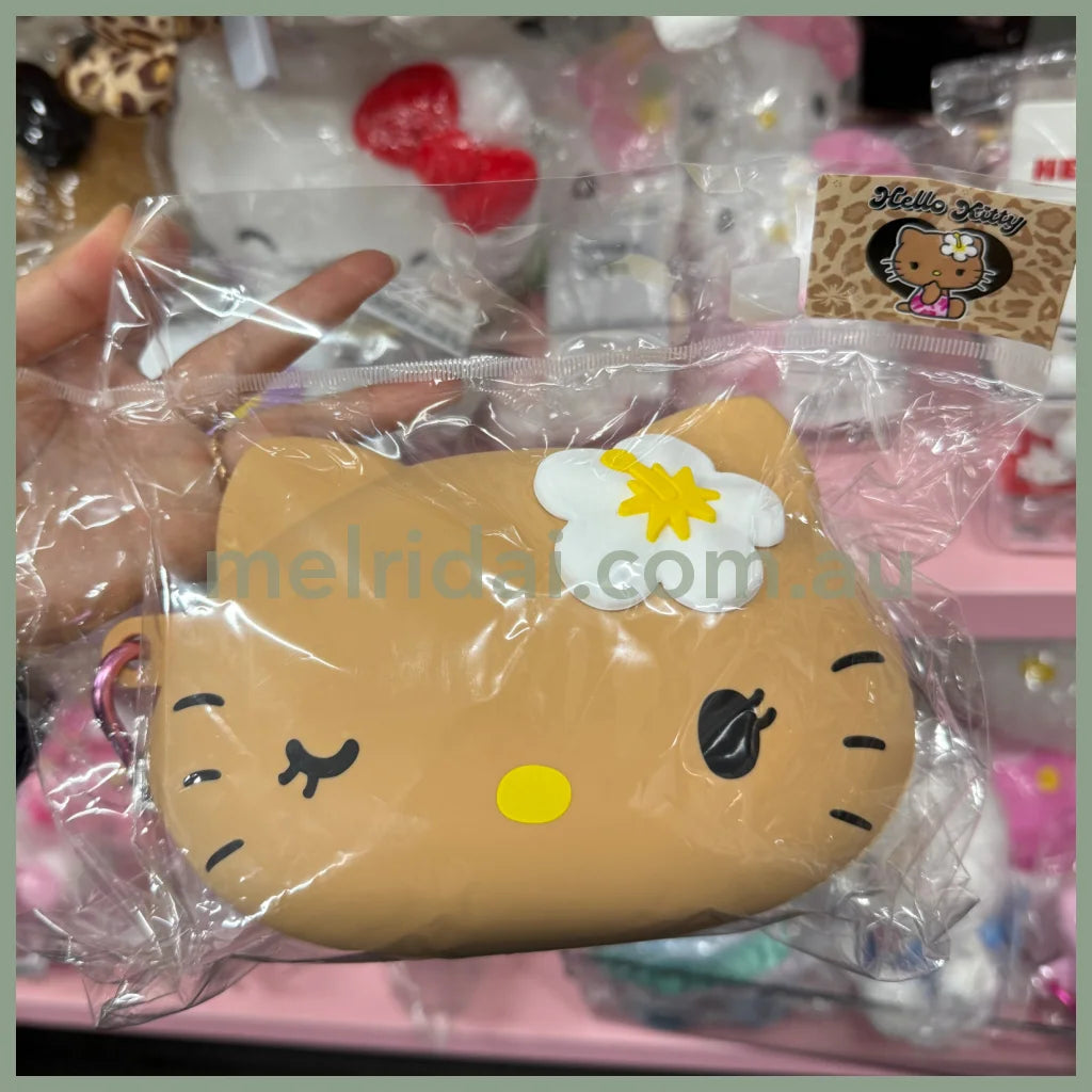 SANRIO | Hello Kitty Silicone Pencil Case Pouch with Heart Carabiner H130×W160×D100mm (Tanned)