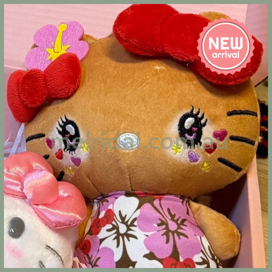 SANRIO | Hello Kitty Tanned Mini Plush Pouch with Carabiner 90×150mm (Retro Heisei Kogal Hibiscus)