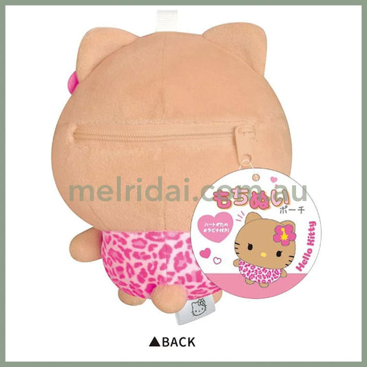 SANRIO | Hello Kitty Tanned Kitty Soft Mascot Pouch Bag Charm with Carabiner H140×W120×D90mm (Pink Leopard)