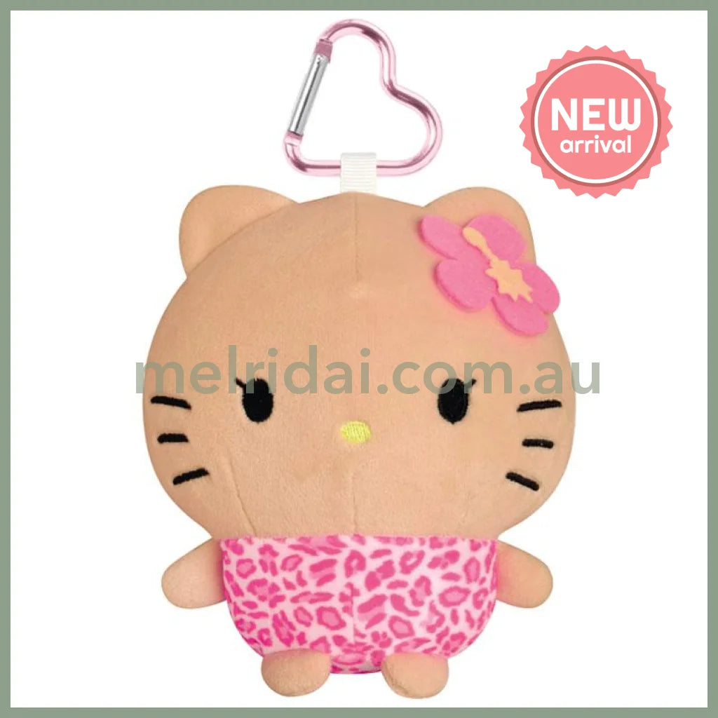 SANRIO | Hello Kitty Tanned Kitty Soft Mascot Pouch Bag Charm with Carabiner H140×W120×D90mm (Pink Leopard)