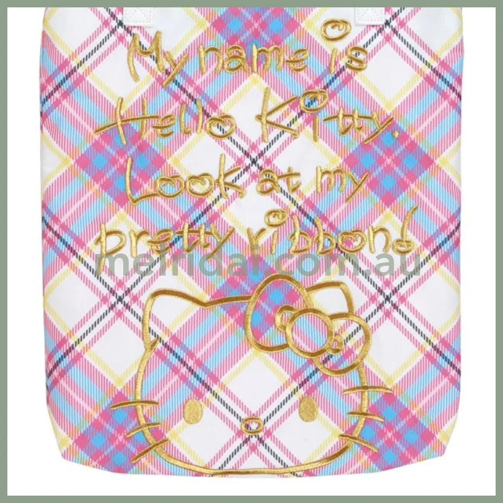 Sanrio | Hello Kitty Tote Bag 33 X 5 40 Cm (50 Anniversary) 日本三丽鸥 托特包/单肩包 (50周年苏格兰少女格纹系列)