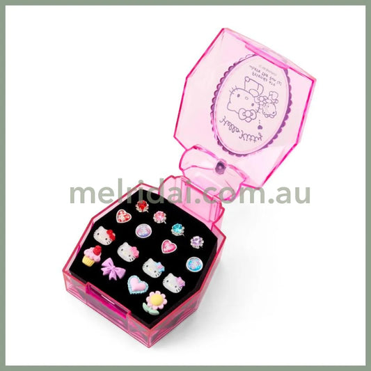 SANRIO | Kids Ring Set Characters Set of 16 with a Perfume-shaped Case (Hello Kitty)