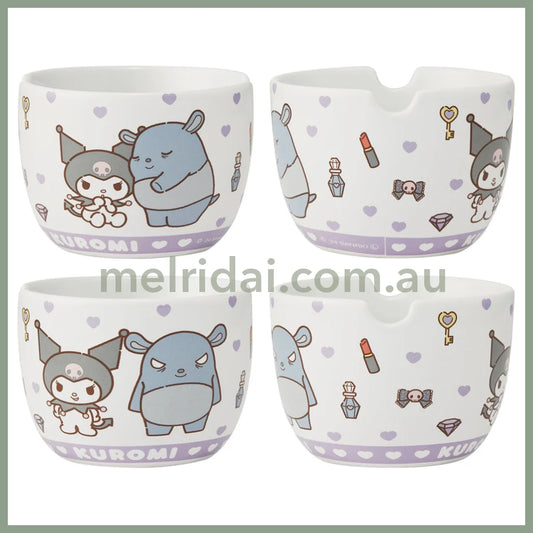 SANRIO | Kuromi Ceramic Bowl 600ml and Bamboo chopsticks Set 21cm (Bowl - Dishwasher Safe)