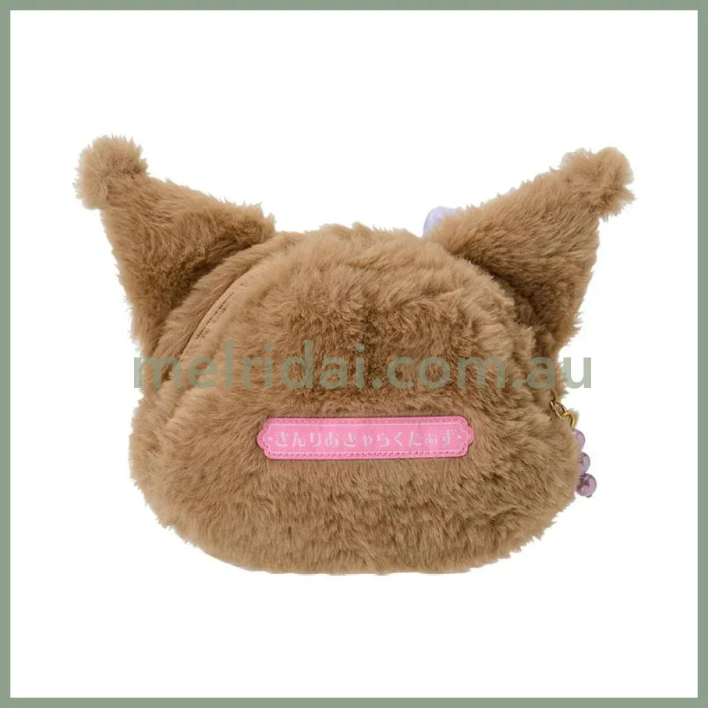 SANRIO | Kuromi Fluffy Face-Shaped Pouch 21.4 x 14.0 x 7.1cm (Nagomi Pastel)