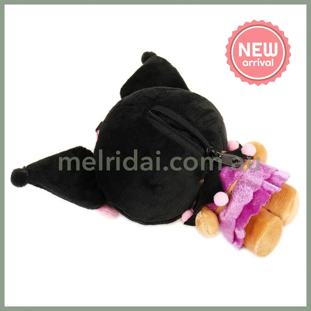 SANRIO | Kuromi Mini Plush Pouch with Carabiner Keychain Bag Charm 150mm Approx. (Tan Swimsuit Party)