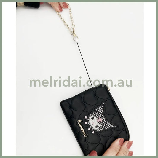 SANRIO | Kuromi Pass Holder Zipper Pouch with Reel W125×H80×D15mm (Monotone)