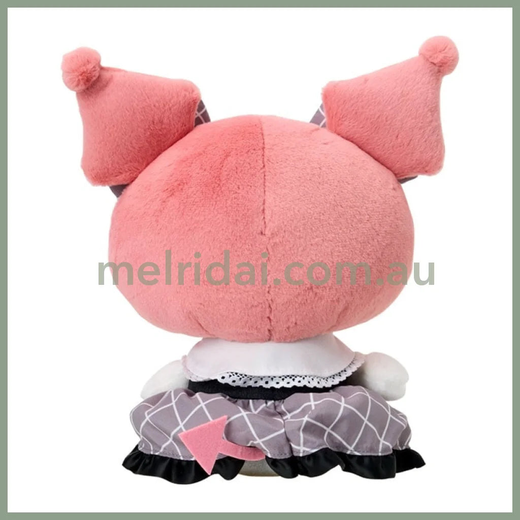 SANRIO | Kuromi Plush Toy Plush Doll S 230×190×160mm (Gray Pink Grid Dress)