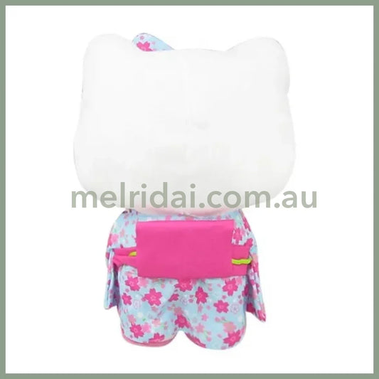SANRIO | Light Blue Sakura Kimono Plush Toy M 30×21×15cm (Hello KItty)