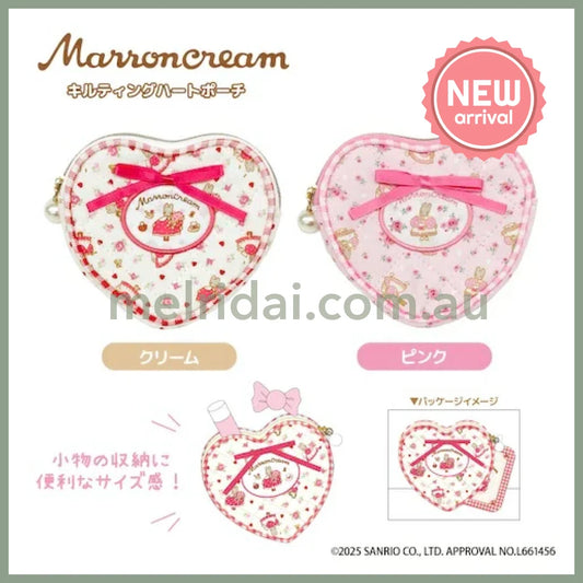SANRIO | Marron Cream Quilted Heart Pouch 90×100×15mm (Pink Rose)