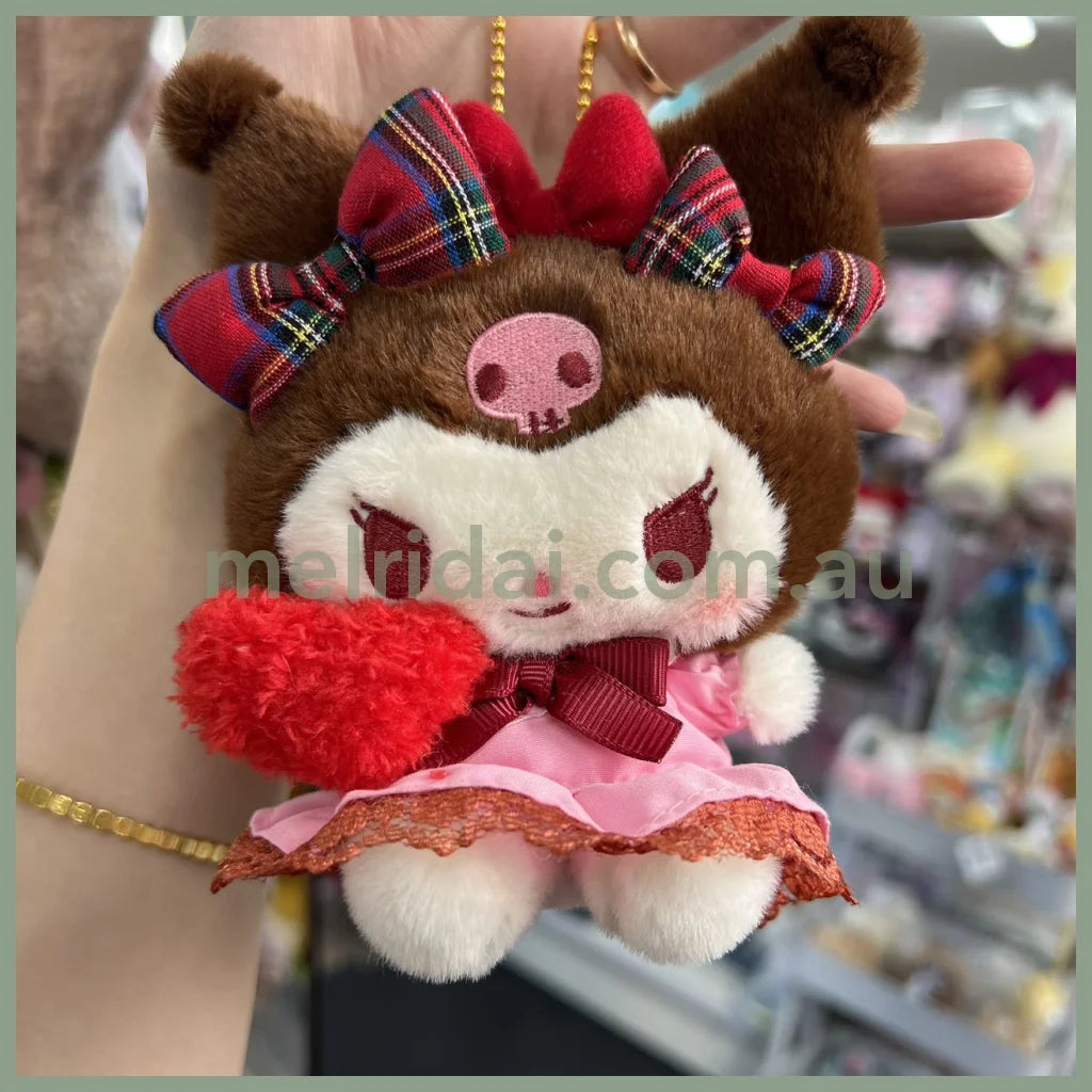 Sanrio | Mascot Holder Plush Keychain Approx.14Cm (Ribbon Love) 日本三丽鸥 毛绒玩偶挂件/包挂/钥匙链(蝴蝶结爱心) 库洛米Kuromi