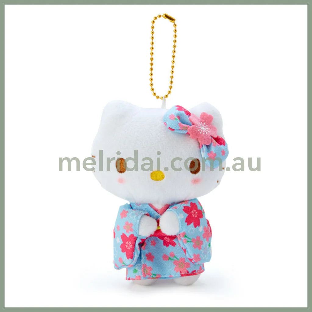 SANRIO | Mascot Holder Plush Keychain Hello Kitty 90×120×60mm (Blue Sakura Kimono)