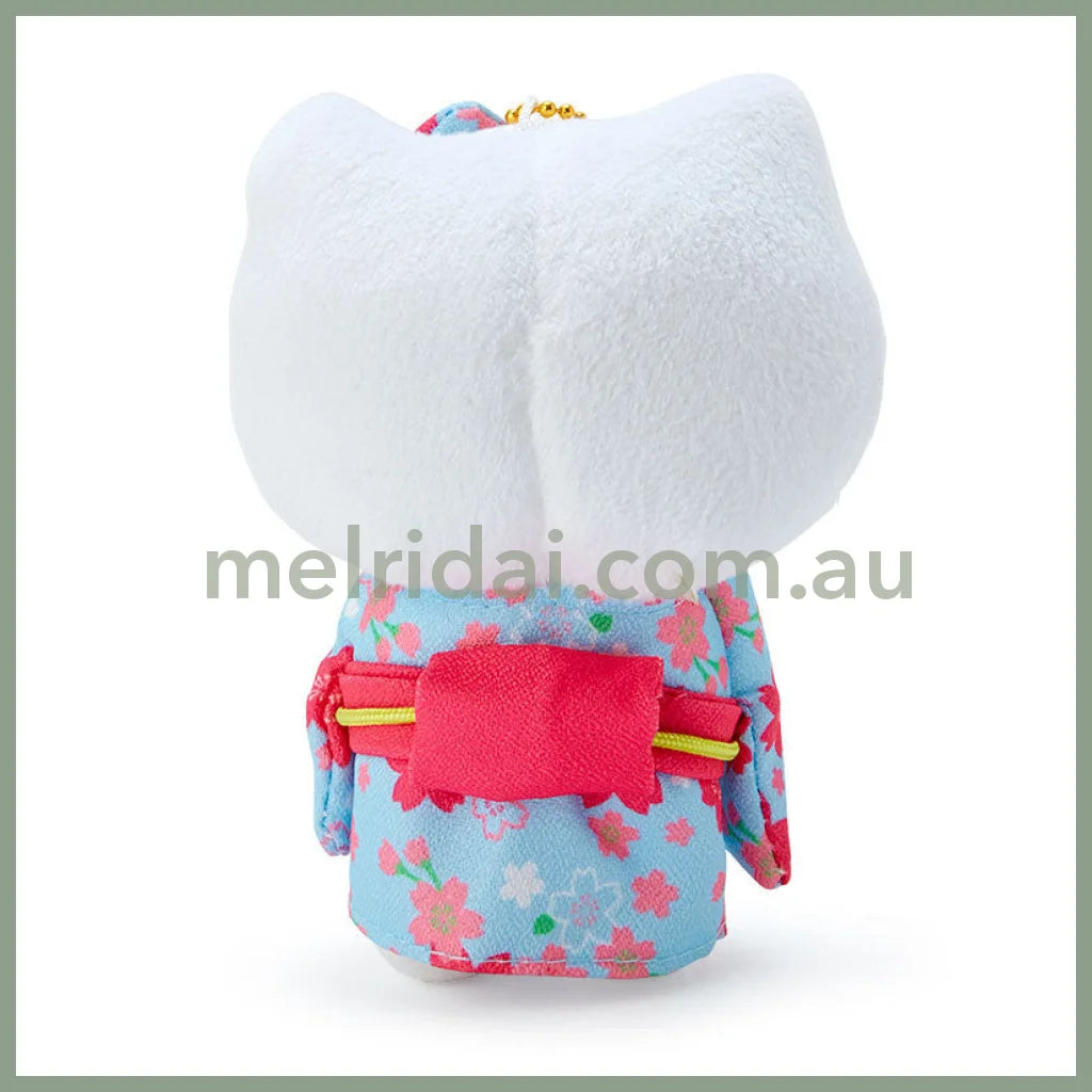 SANRIO | Mascot Holder Plush Keychain Hello Kitty 90×120×60mm (Blue Sakura Kimono)