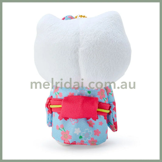SANRIO | Mascot Holder Plush Keychain Hello Kitty 90×120×60mm (Blue Sakura Kimono)