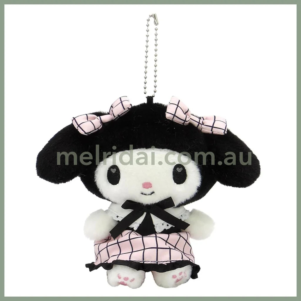 SANRIO | My Melody Bag Charm Plush Keychain Mascot Holder 90x155x120mm (Black Pink Grid Dress)
