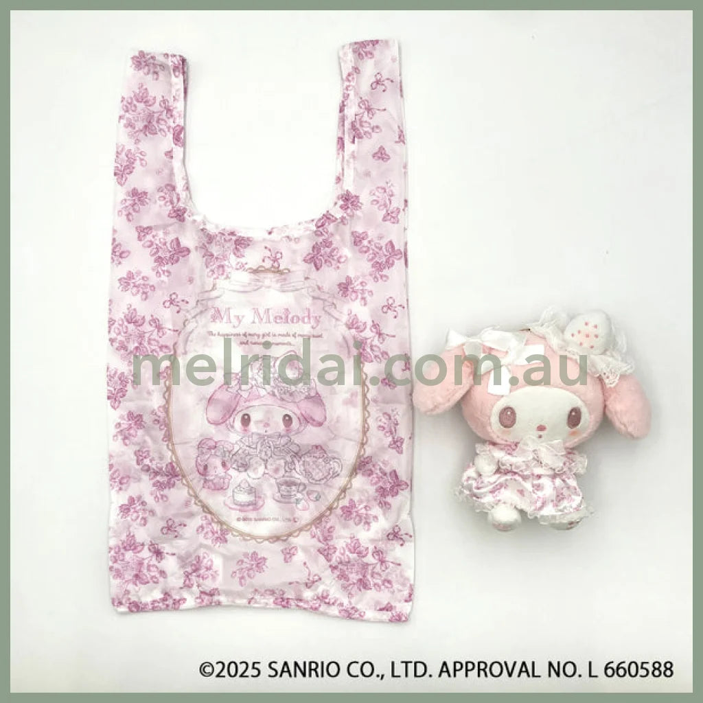 SANRIO | My Melody Eco Shopping Bag & Mascot Plush Keychain (White Strawberry Tea Time)