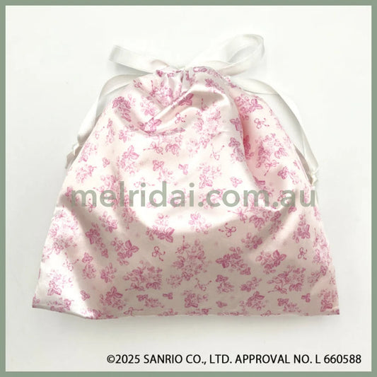 SANRIO | My Melody Face Drawstring Bag Pouch 180×182×23mm (White Strawberry Tea Time)