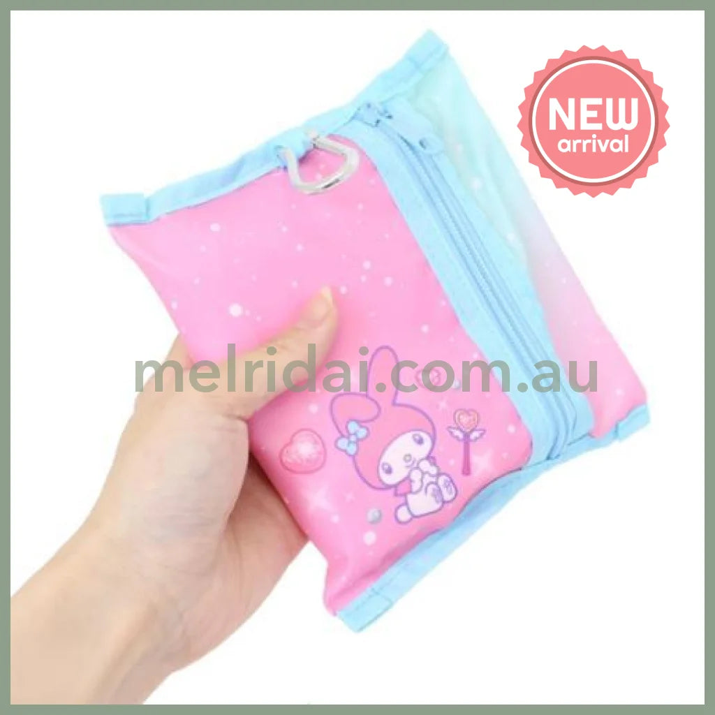 SANRIO | My Melody Foldable Tote Bag With Pouch Carabiner (Heart pounding Memories Heisei Retro)