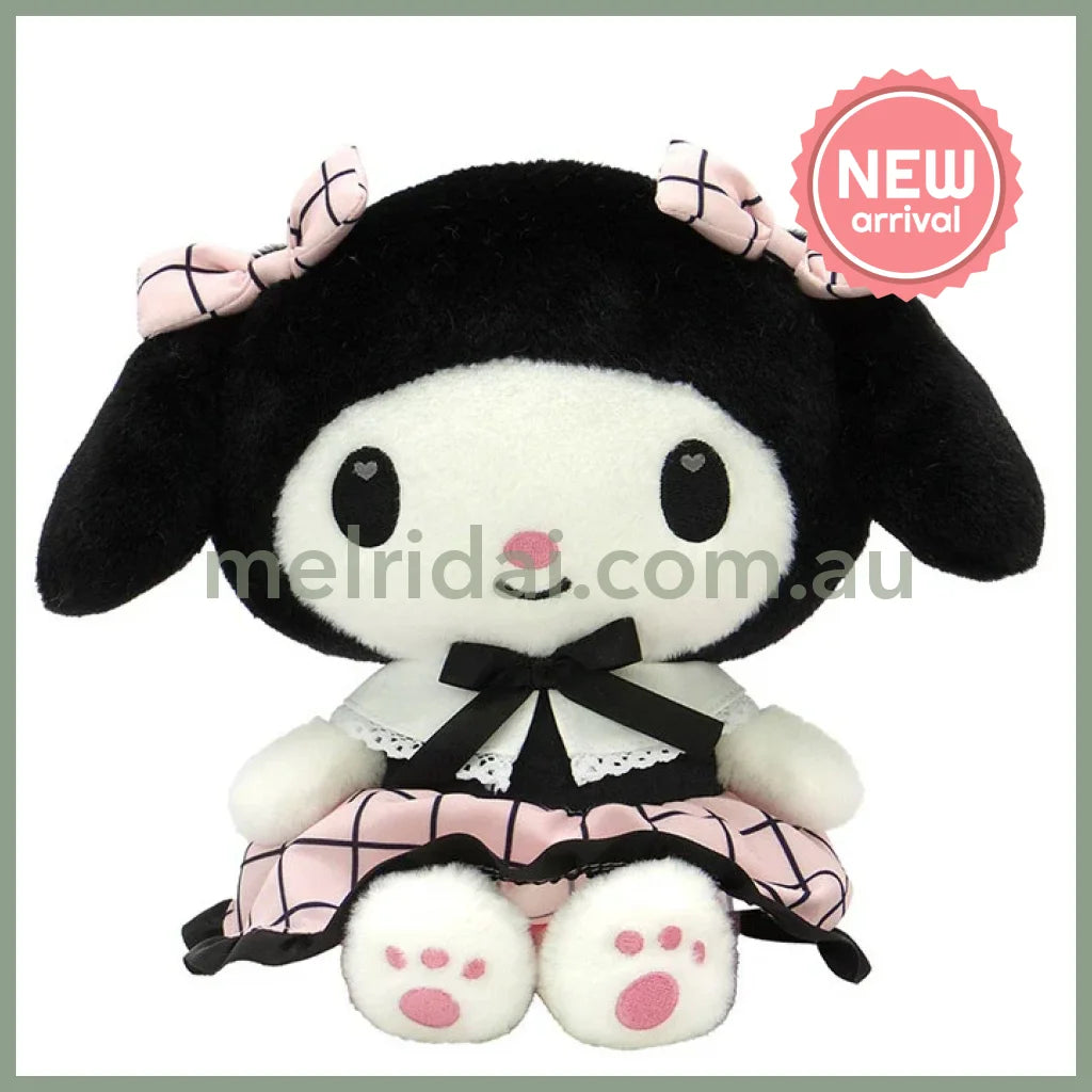 SANRIO | My Melody Plush Toy Plush Doll S 230×190×160mm (Black Pink Grid Dress)