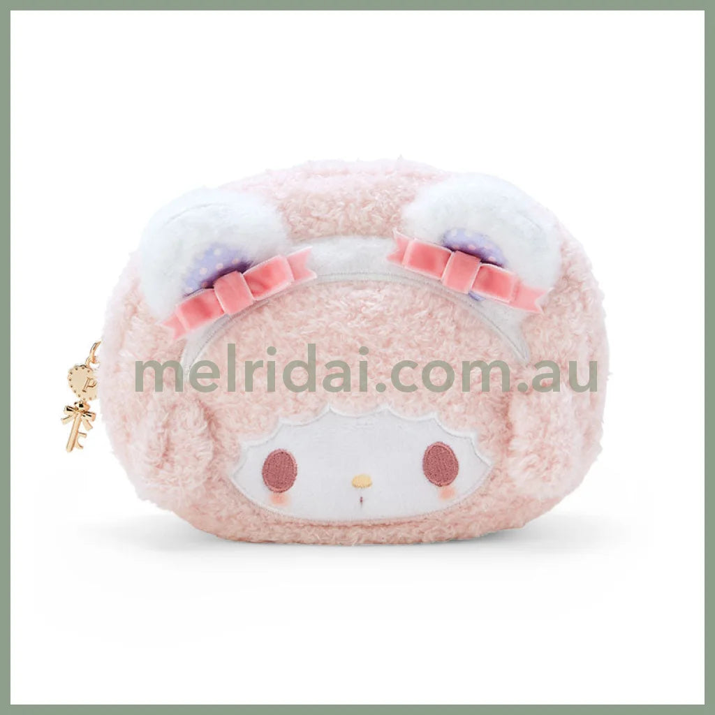 Sanrio | My Sweet Face-Shaped Pouch 15×7×12Cm (My Little Treasure) 日本三丽鸥 毛绒收纳包/手拿包/相机包/背后刺绣(小羊必爱诺生日)
