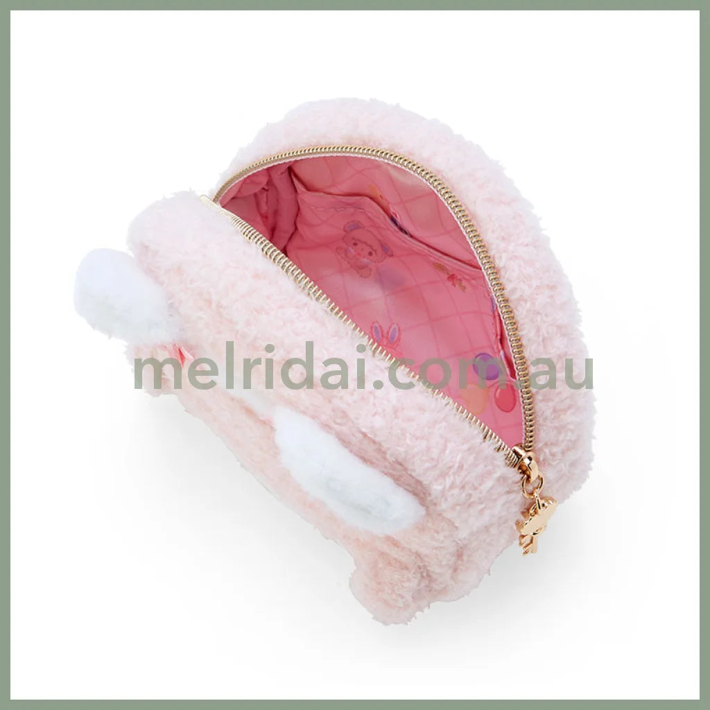 Sanrio | My Sweet Face-Shaped Pouch 15×7×12Cm (My Little Treasure) 日本三丽鸥 毛绒收纳包/手拿包/相机包/背后刺绣(小羊必爱诺生日)