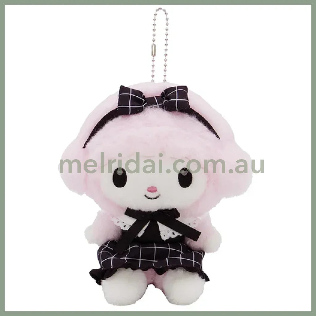 SANRIO | My Sweet Piano Bag Charm Plush Keychain Mascot Holder 90x155x120mm (Black Pink Grid Dress)