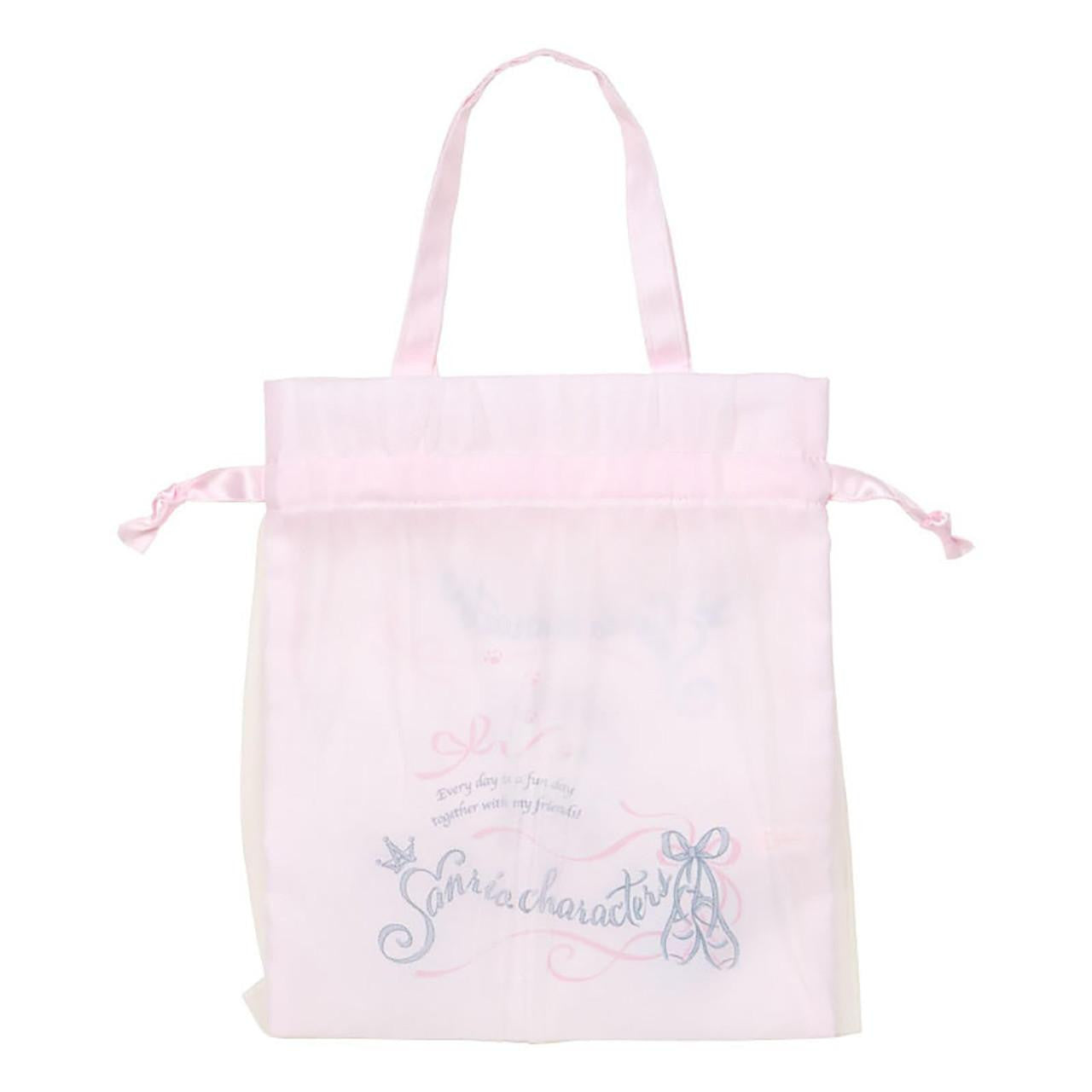 SANRIO | Drawstring Bag with Handle Cinnamoroll & Hello Kitty & My Melody 21 x 0.5 x 24cm (White Cat Ballerina)