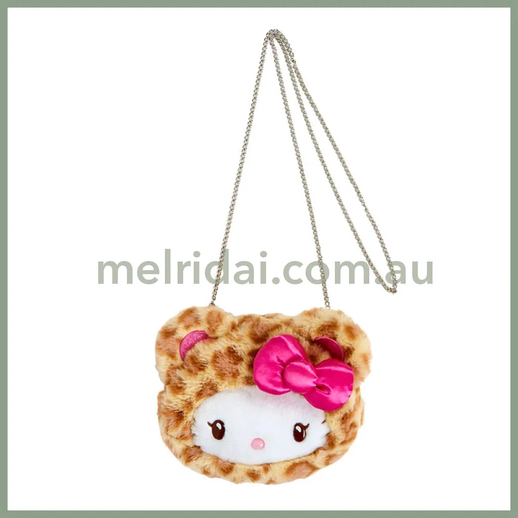 Sanrio | Plush Face-Shaped 2Way Pochette Shoulder Bag 19×6×15Cm (Gal Kuma) 凯蒂猫Hello Kitty-Brown